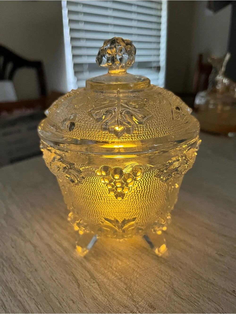 Vintage Harvest Grape Glass Trinket Box Styled as a Fairy Lamp